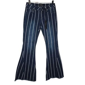 GRACE in LA Womens Boho Dark Wash Striped Flare Bell Bottom Denim Jeans Size 27